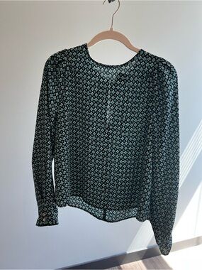 H&M Teal Patterned Long-Sleeve Blouse